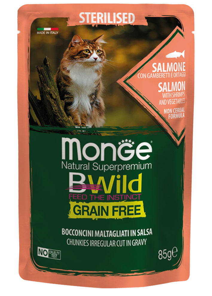 Monge Sterilised Cat Chunkies με σολομό, γαρίδα & λαχανικά 85g